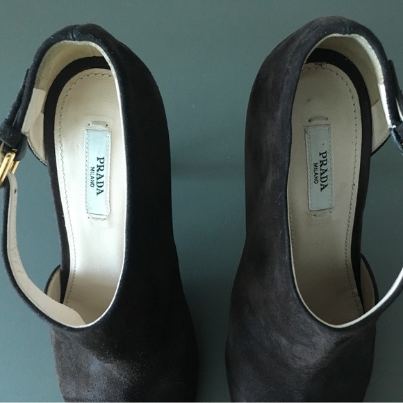 Prada Brown Suede Booties Size  37 4.5 inch heel - Picture 2 of 6